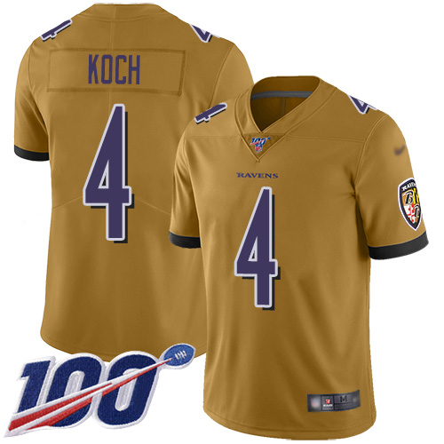 Baltimore Ravens Limited Gold Men Sam Koch Jersey NFL Football #4 100th Season Inverted Legend->youth nfl jersey->Youth Jersey